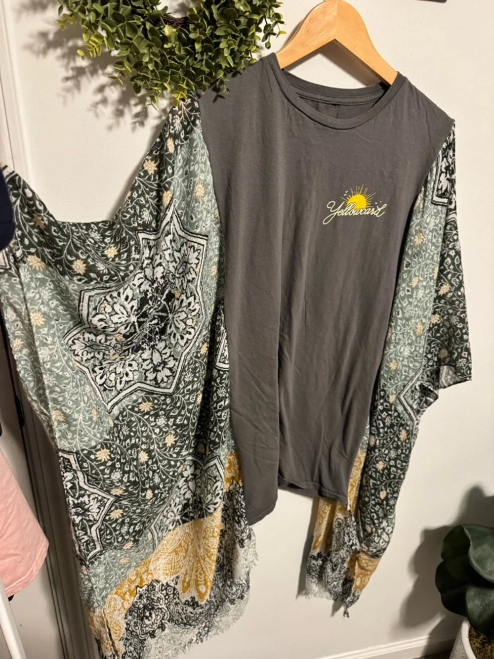Custom Yellowcard Graphic Tee with Patterned Kimono Sleeves - Picture 2 of 6